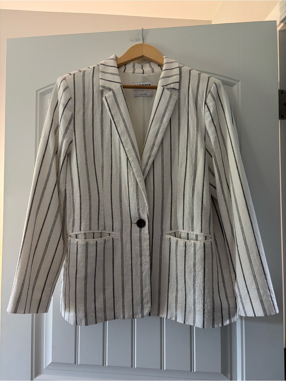Old Navy White Blazer with Black Vertical Stripes
